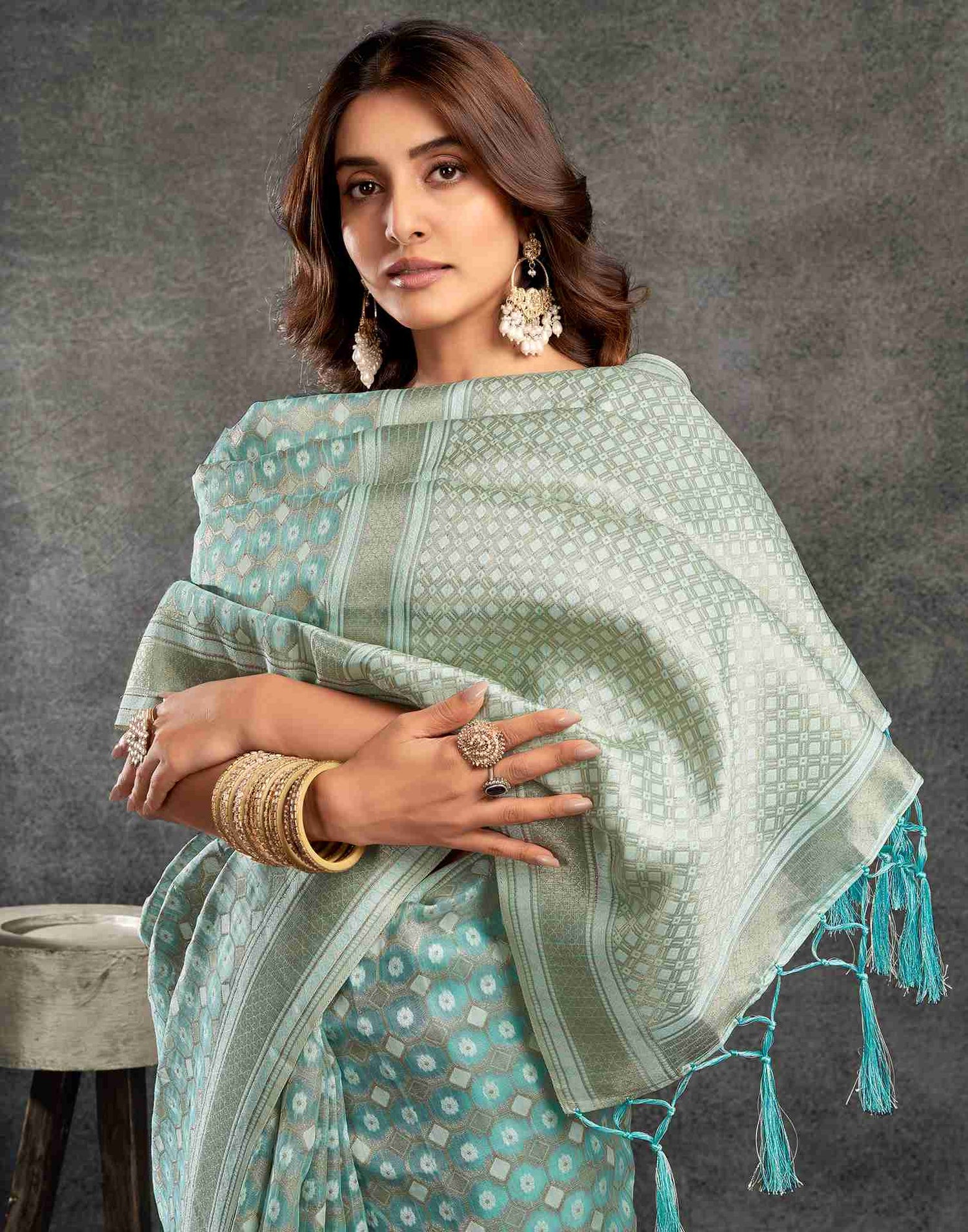 Light Turquoise Silk Woven Saree