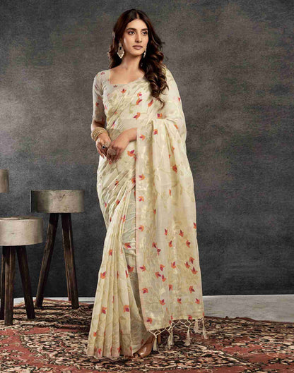 Cream Cotton Woven Saree