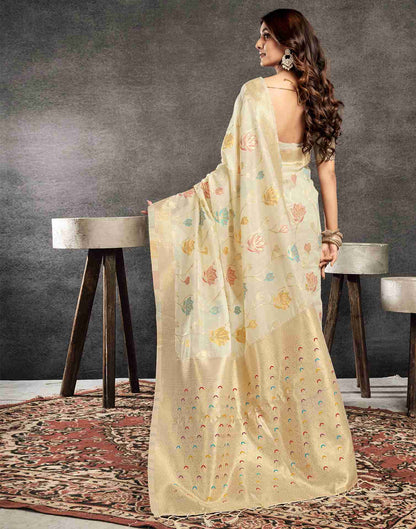 Cream Cotton Woven Saree