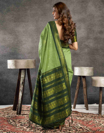 Pista Green Cotton Woven Saree