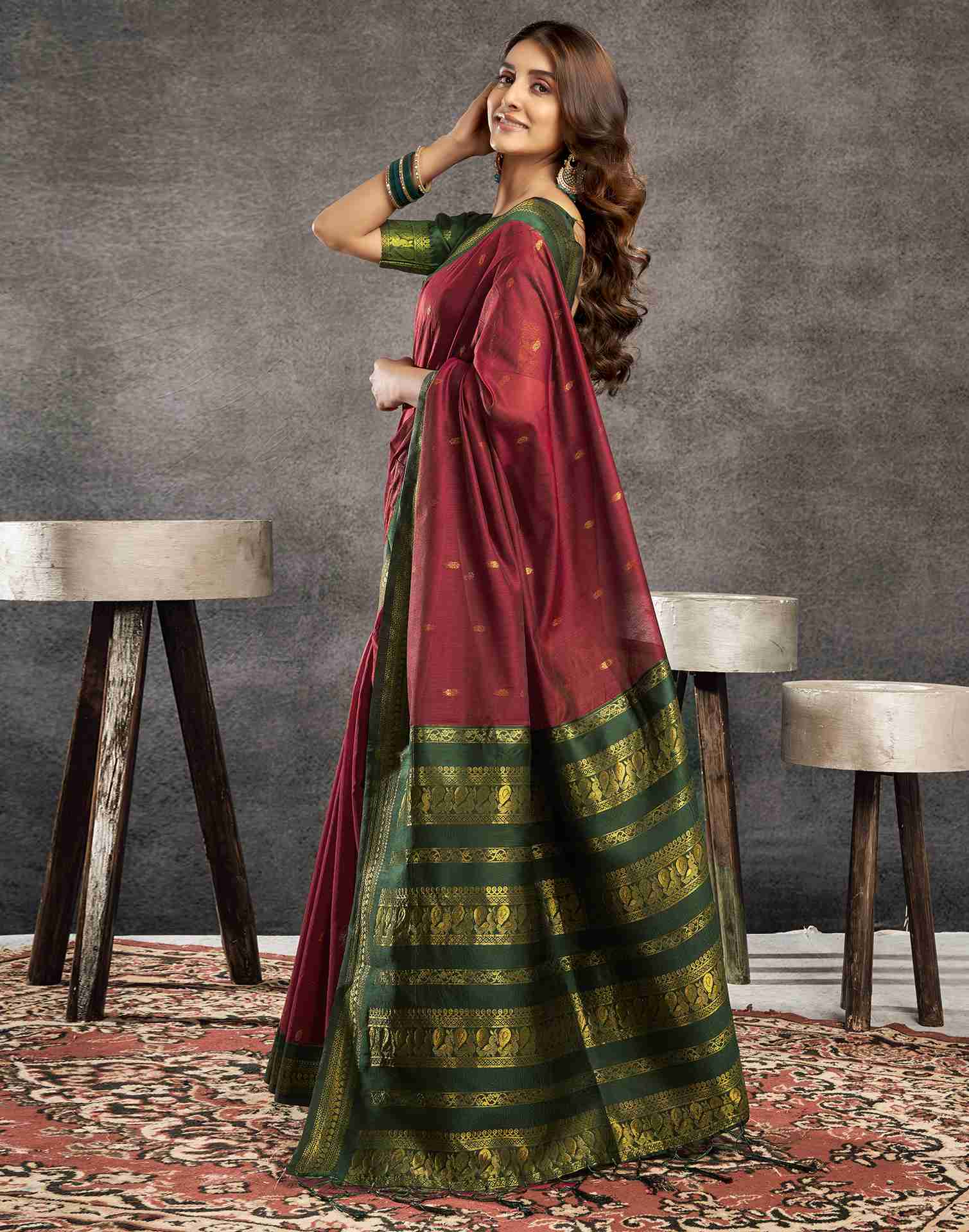 Maroon Cotton Woven Saree