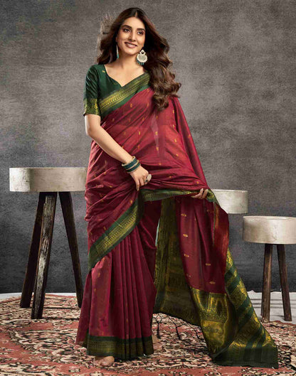 Maroon Cotton Woven Saree