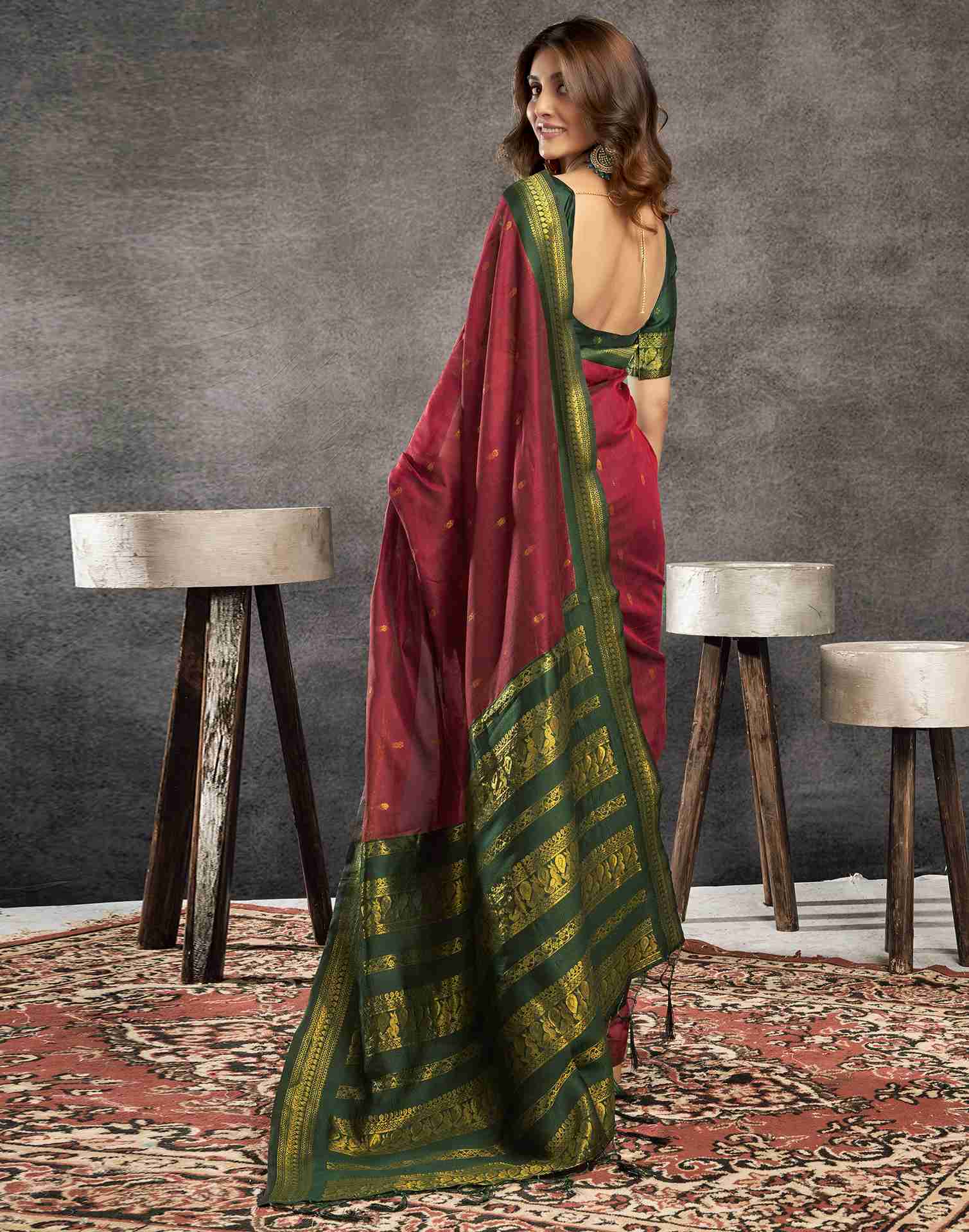 Maroon Cotton Woven Saree