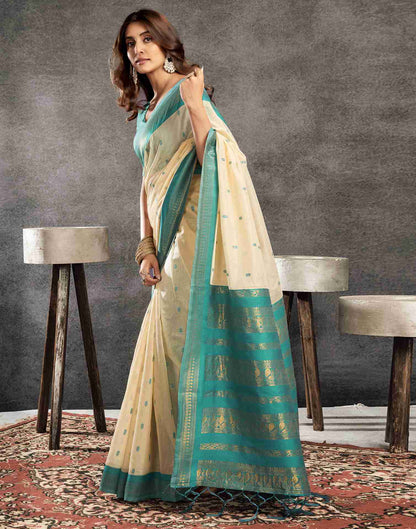 Cream Cotton Woven Saree