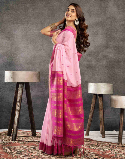 Light Pink Cotton Woven Saree