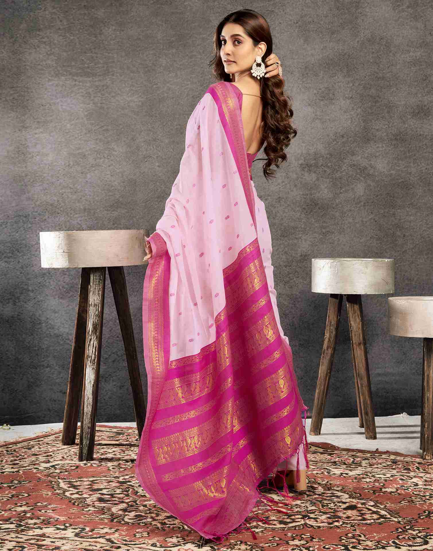 Light Pink Cotton Woven Saree