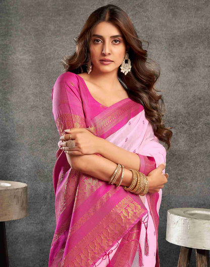 Light Pink Cotton Woven Saree