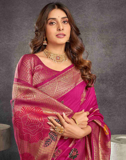 Rani Pink Chinnon Woven Banarasi Saree