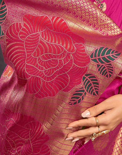 Rani Pink Chinnon Woven Banarasi Saree