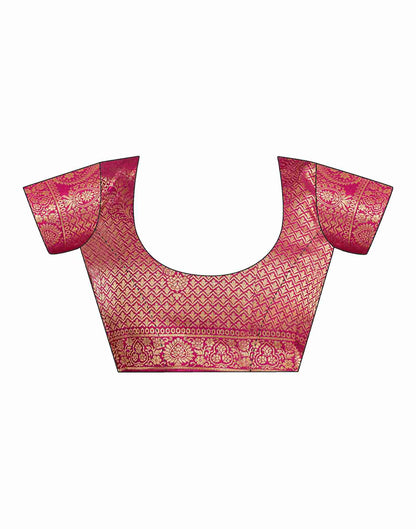 Rani Pink Chinnon Woven Banarasi Saree