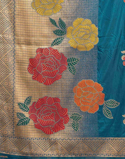 Rama Blue Chinnon Woven Banarasi Saree