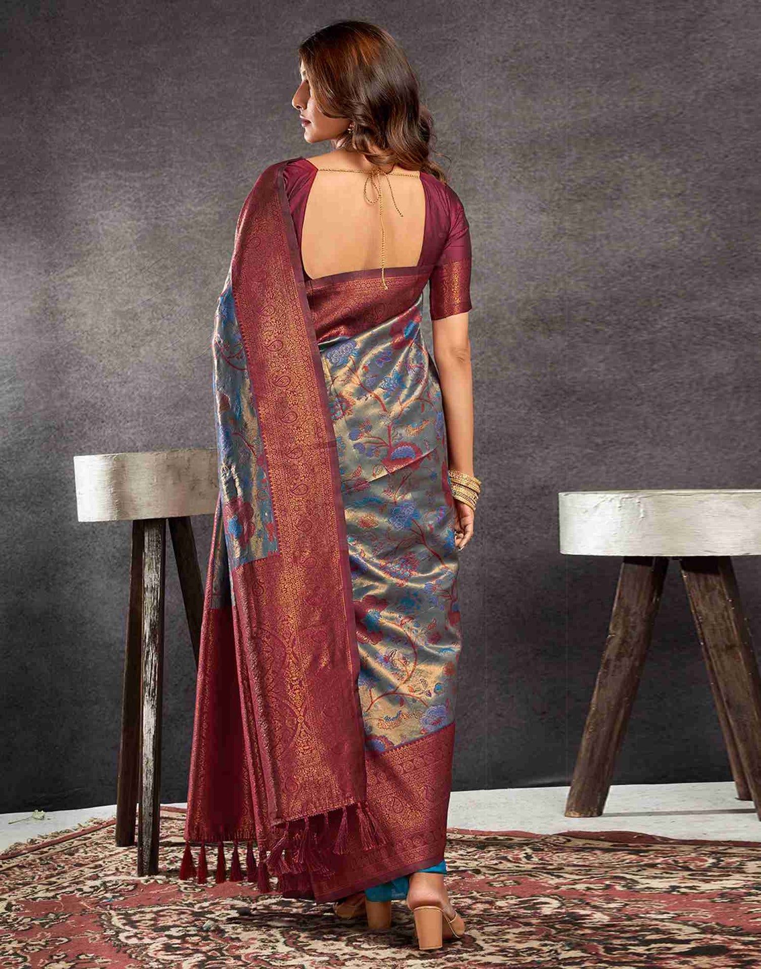 Maroon Silk Woven Kanjivaram Saree