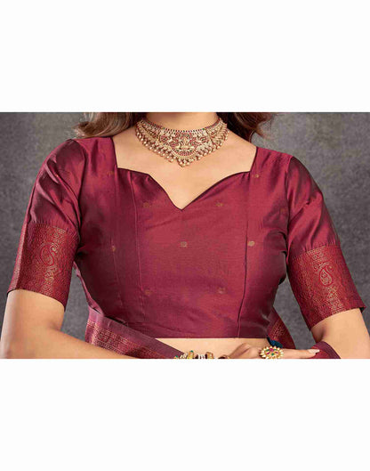 Maroon Silk Woven Kanjivaram Saree