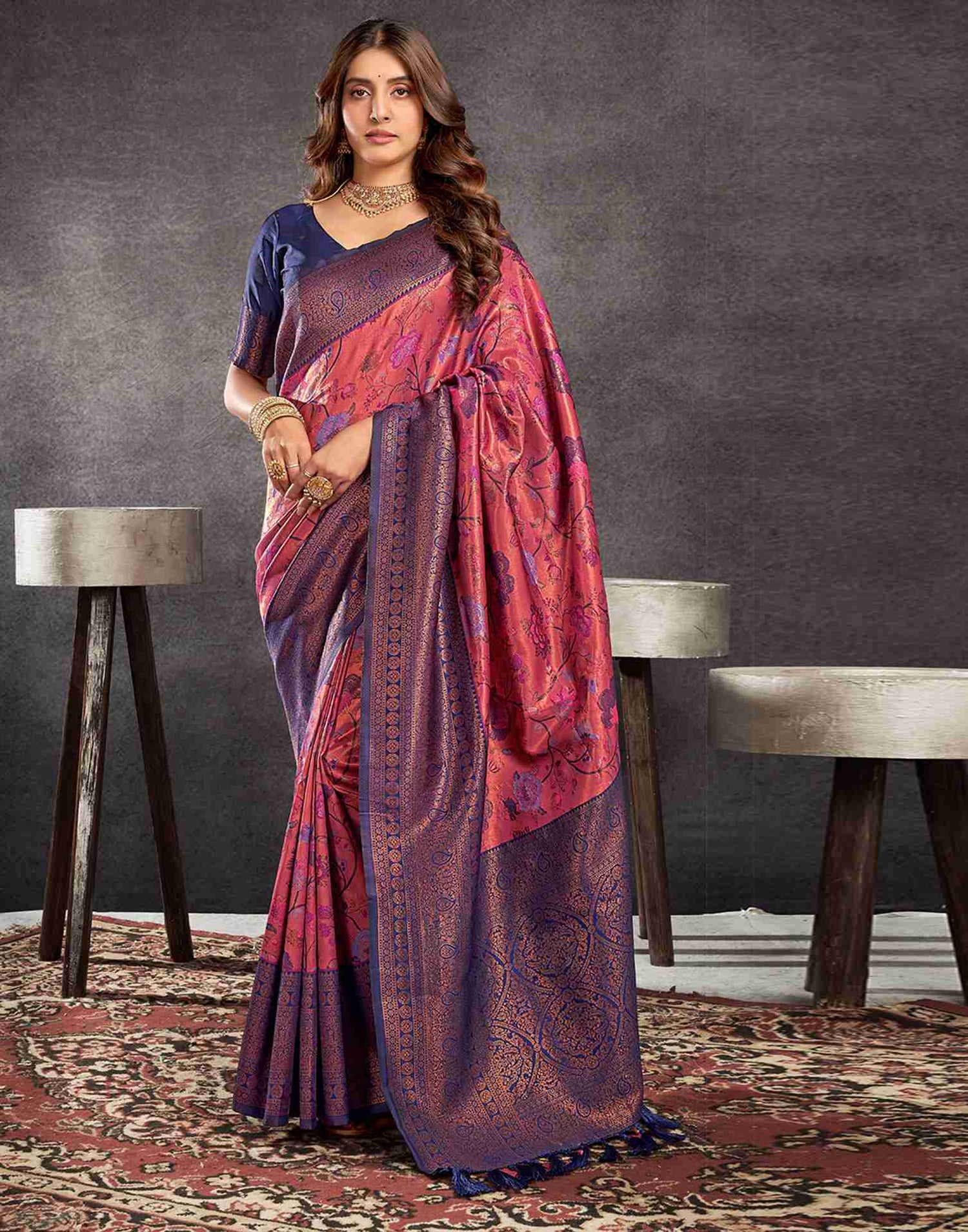 Rose Pink Silk Woven Kanjivaram Saree