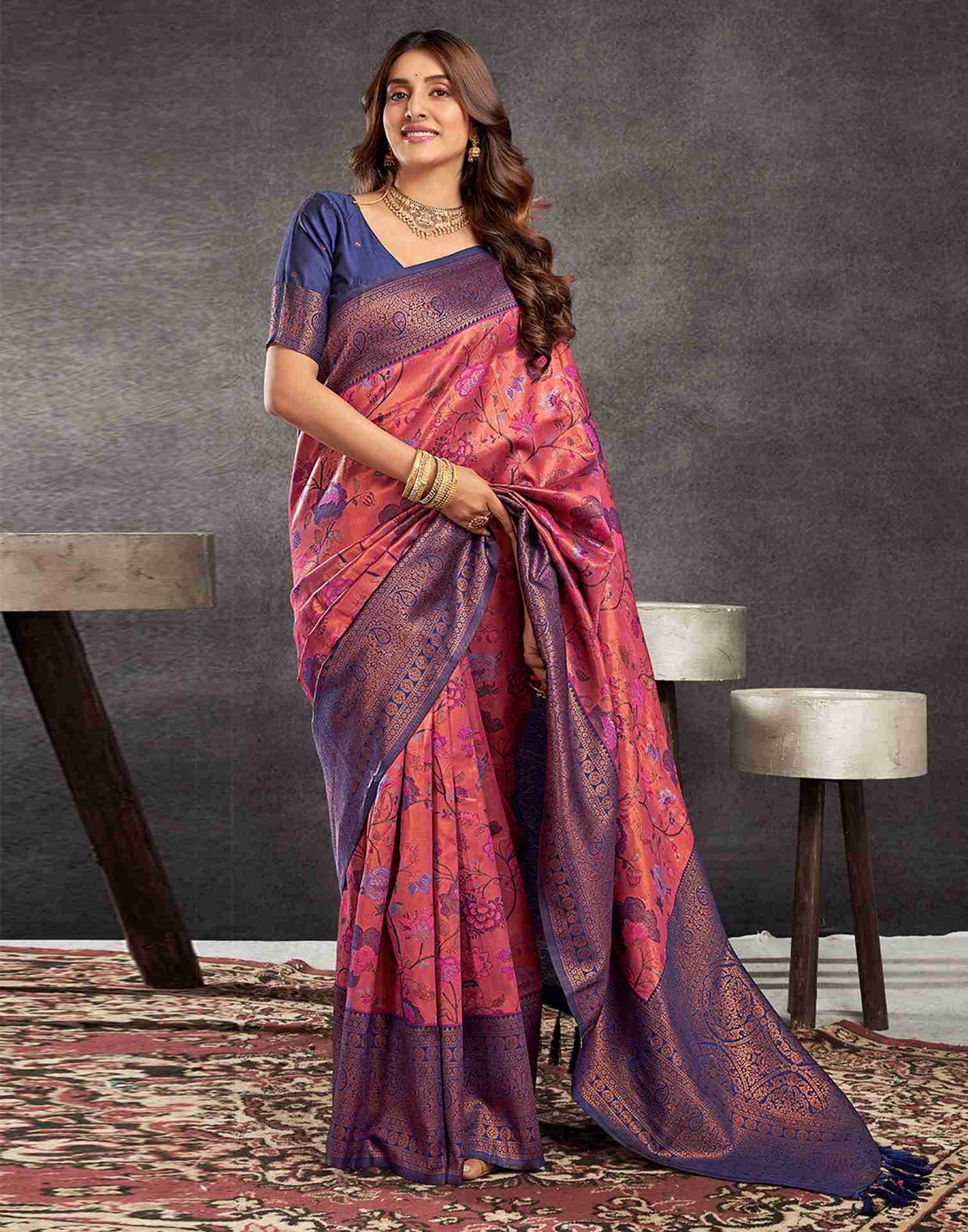 Rose Pink Silk Woven Kanjivaram Saree