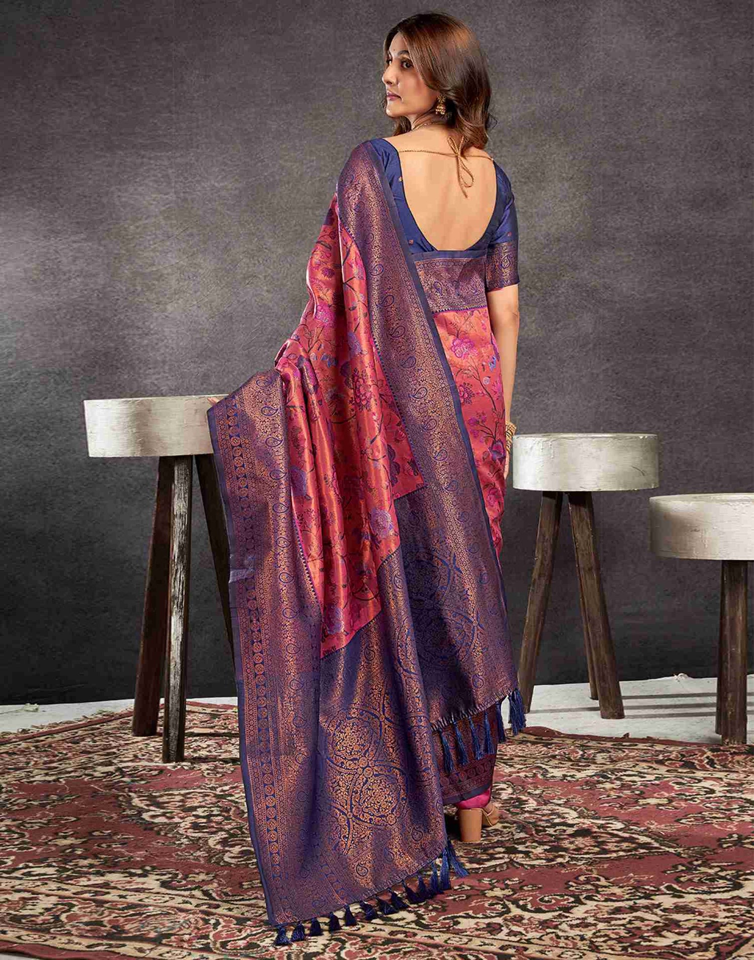 Rose Pink Silk Woven Kanjivaram Saree