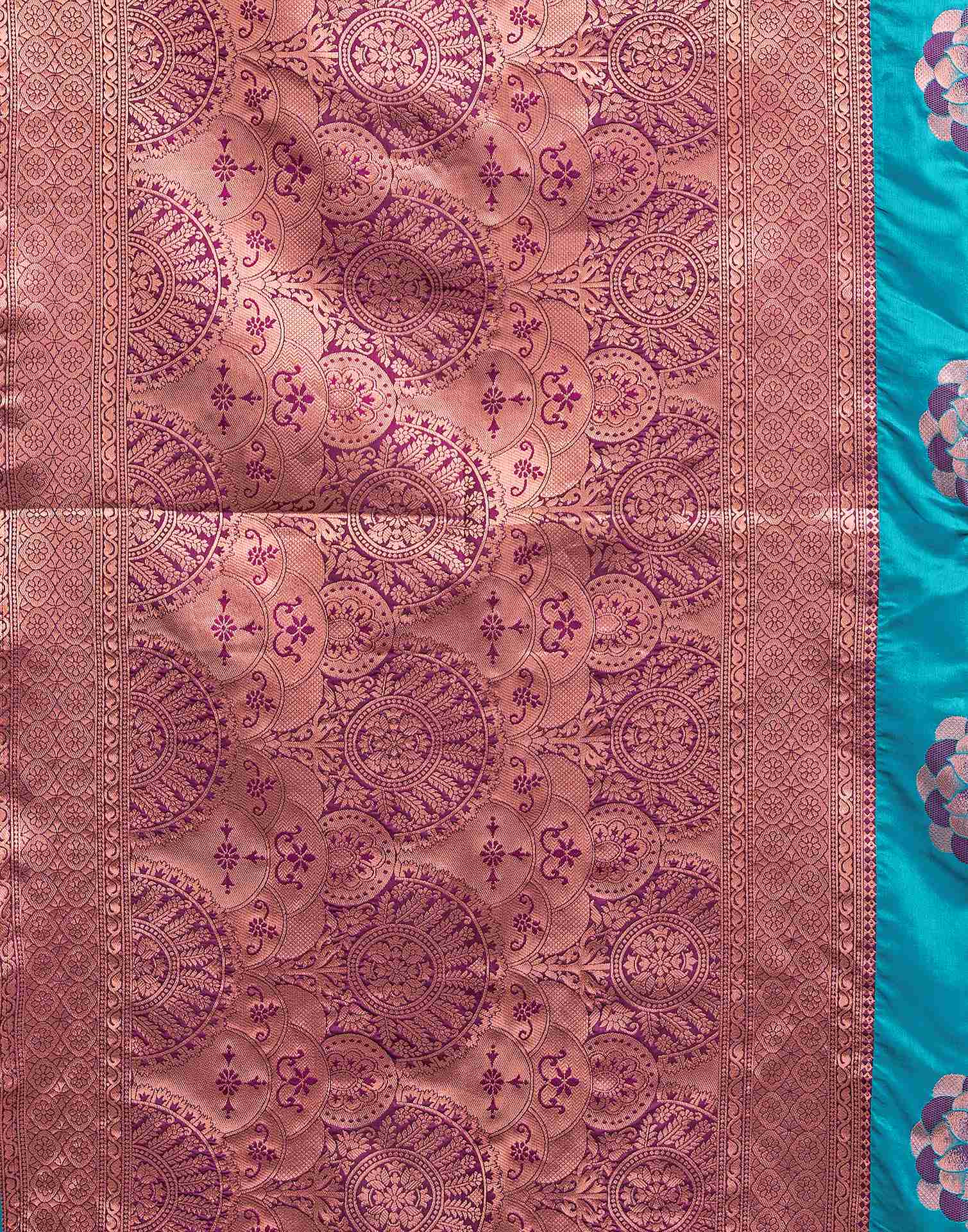 Teal Blue Silk Woven Weaving Saree