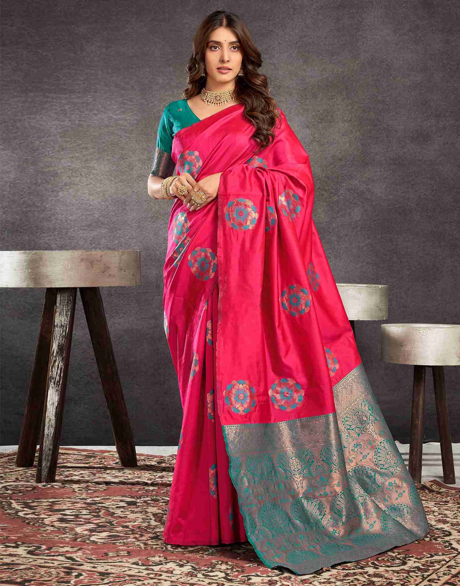 Magenta Silk Woven Weaving Saree