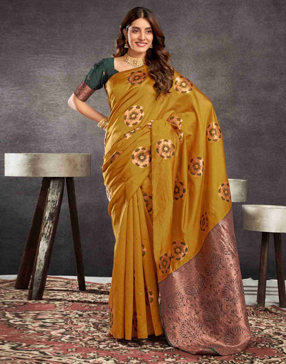 Mustard Yellow Silk Woven Weaving Saree