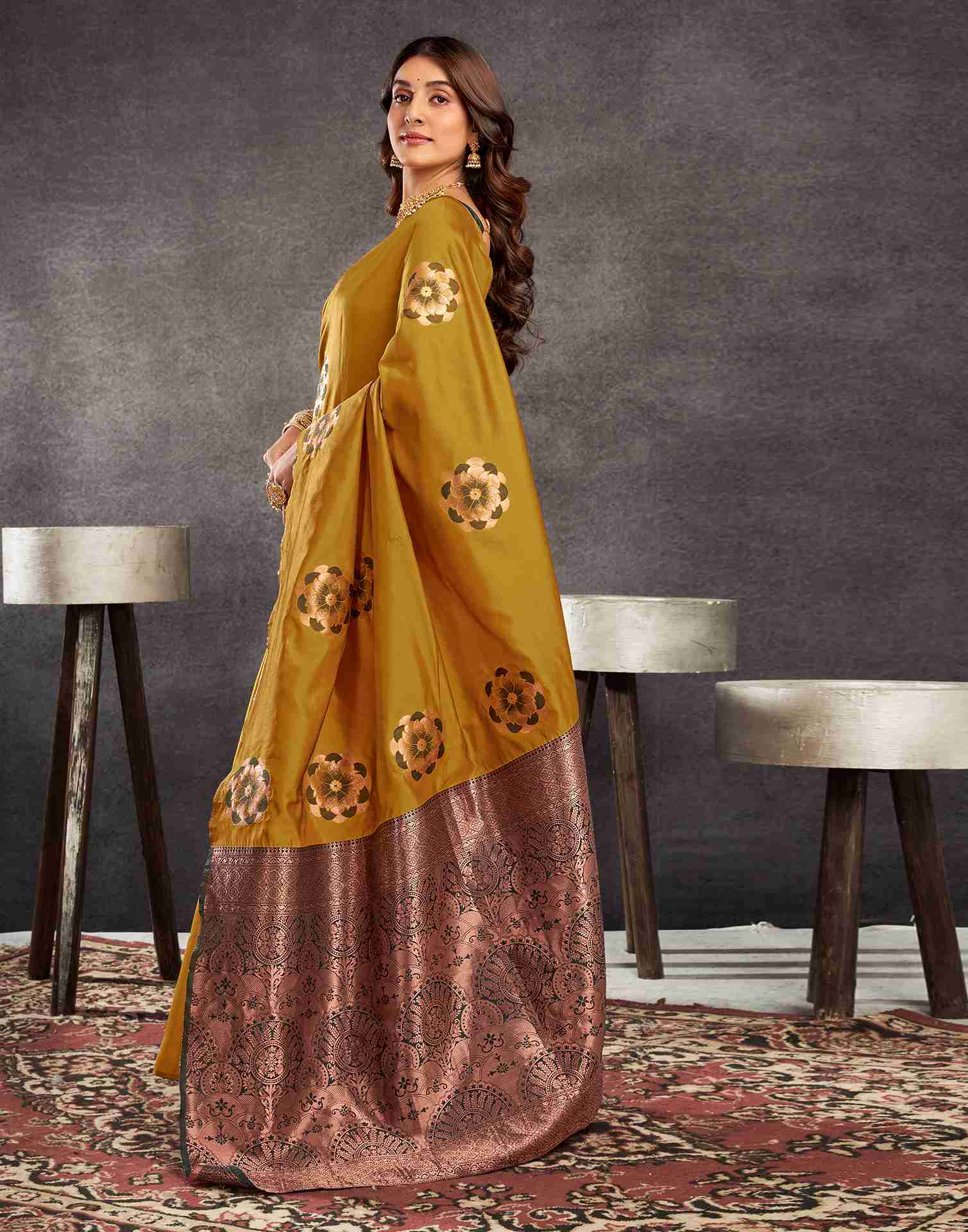 Mustard Yellow Silk Woven Weaving Saree