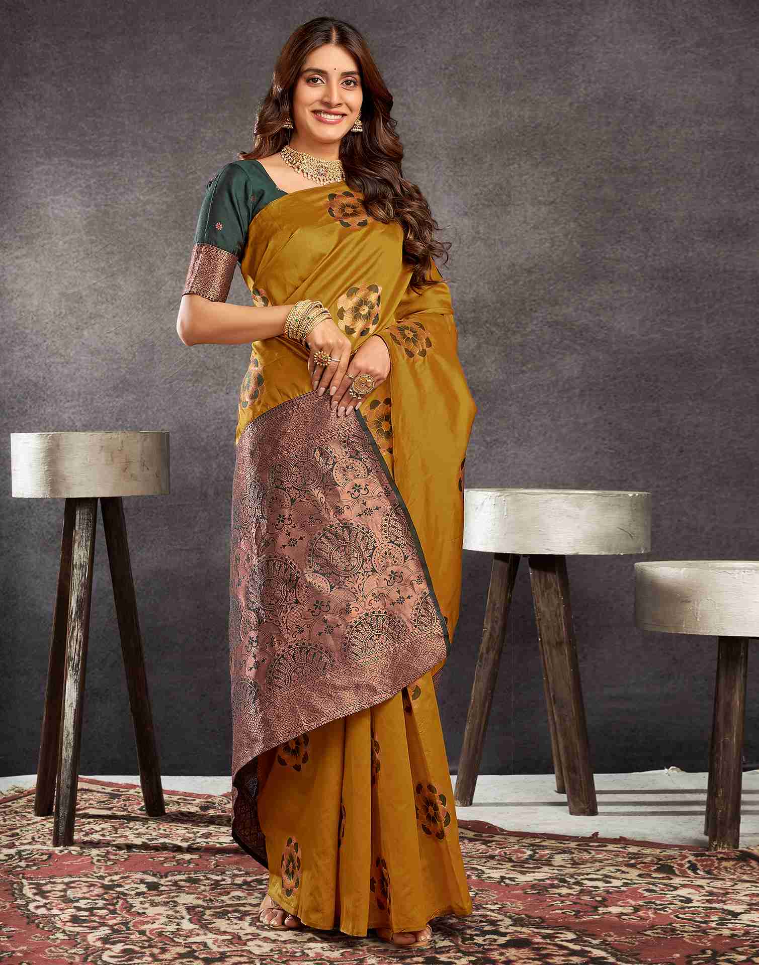 Mustard Yellow Silk Woven Weaving Saree