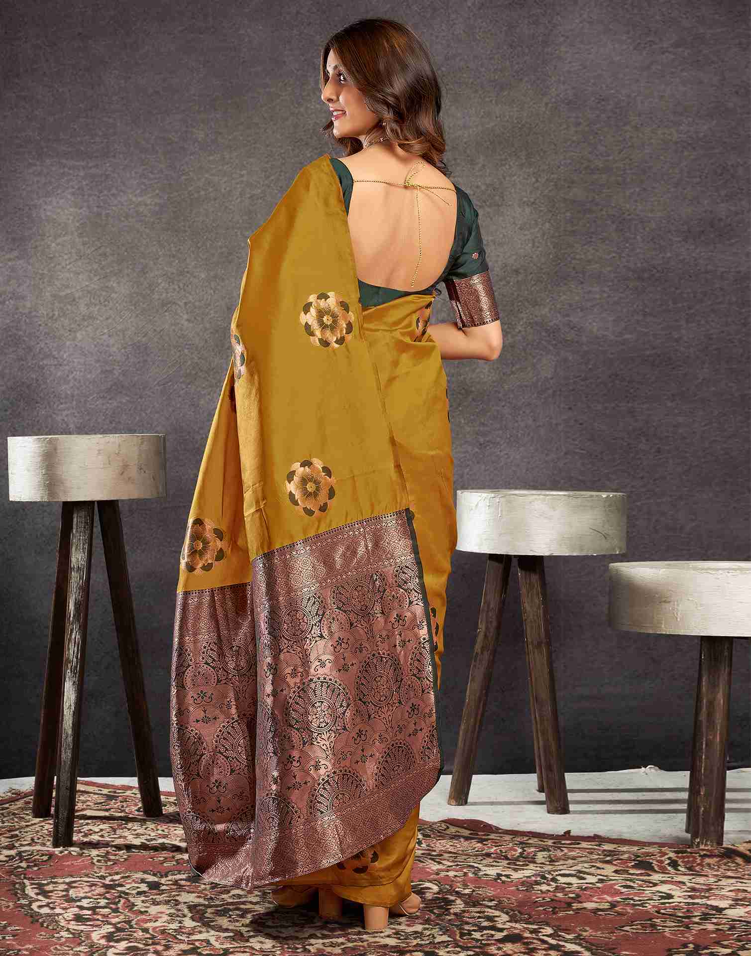 Mustard Yellow Silk Woven Weaving Saree