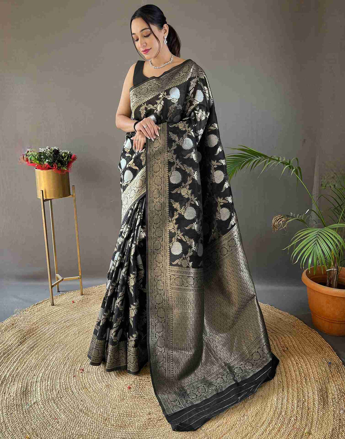 Black Woven Banarasi Silk Saree