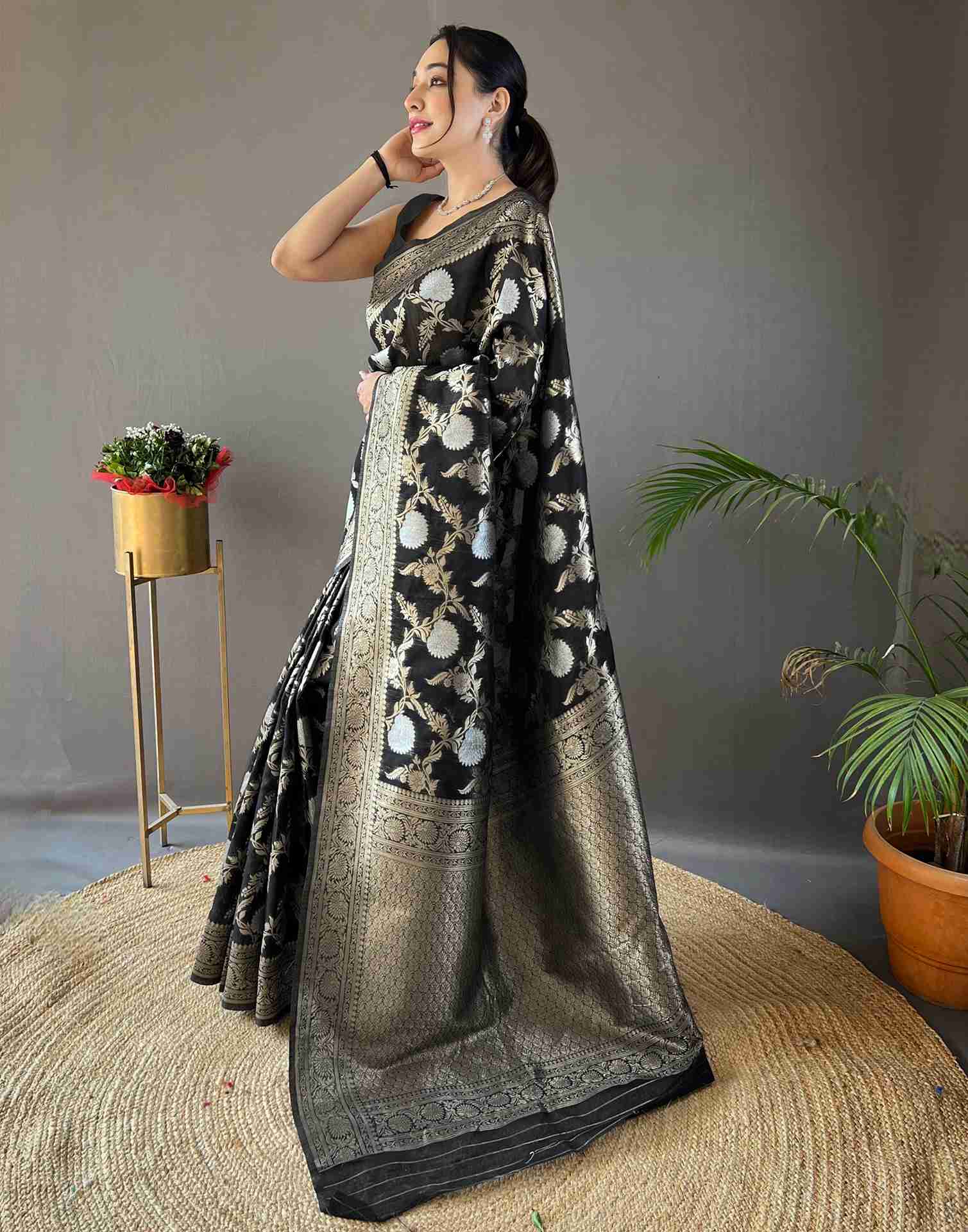 Black Woven Banarasi Silk Saree