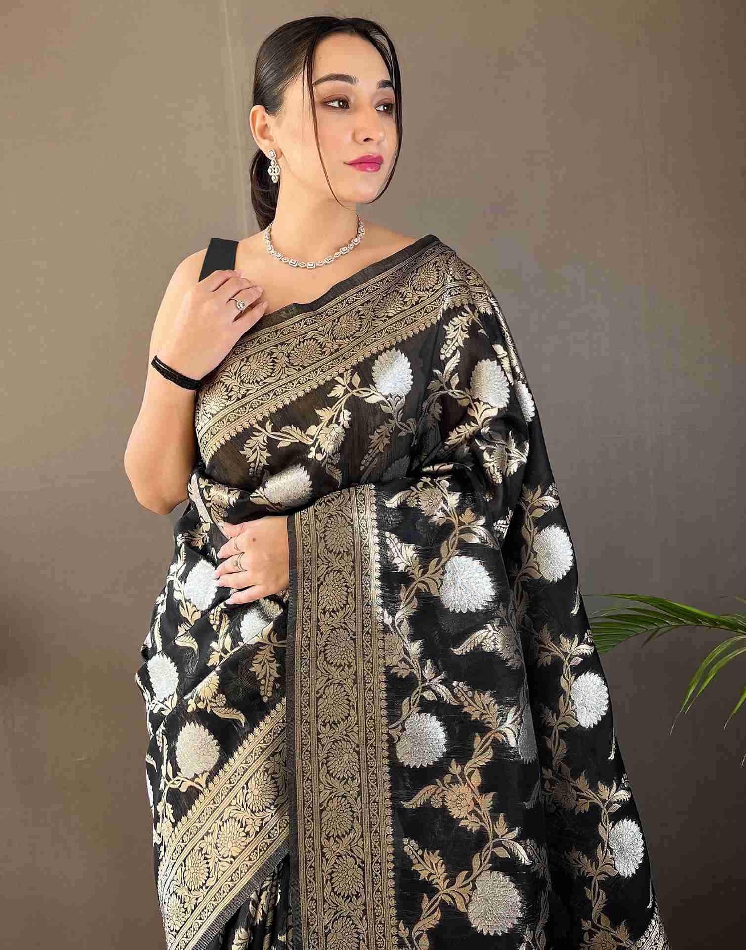 Black Woven Banarasi Silk Saree