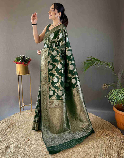 Dark Green Woven Banarasi Silk Saree