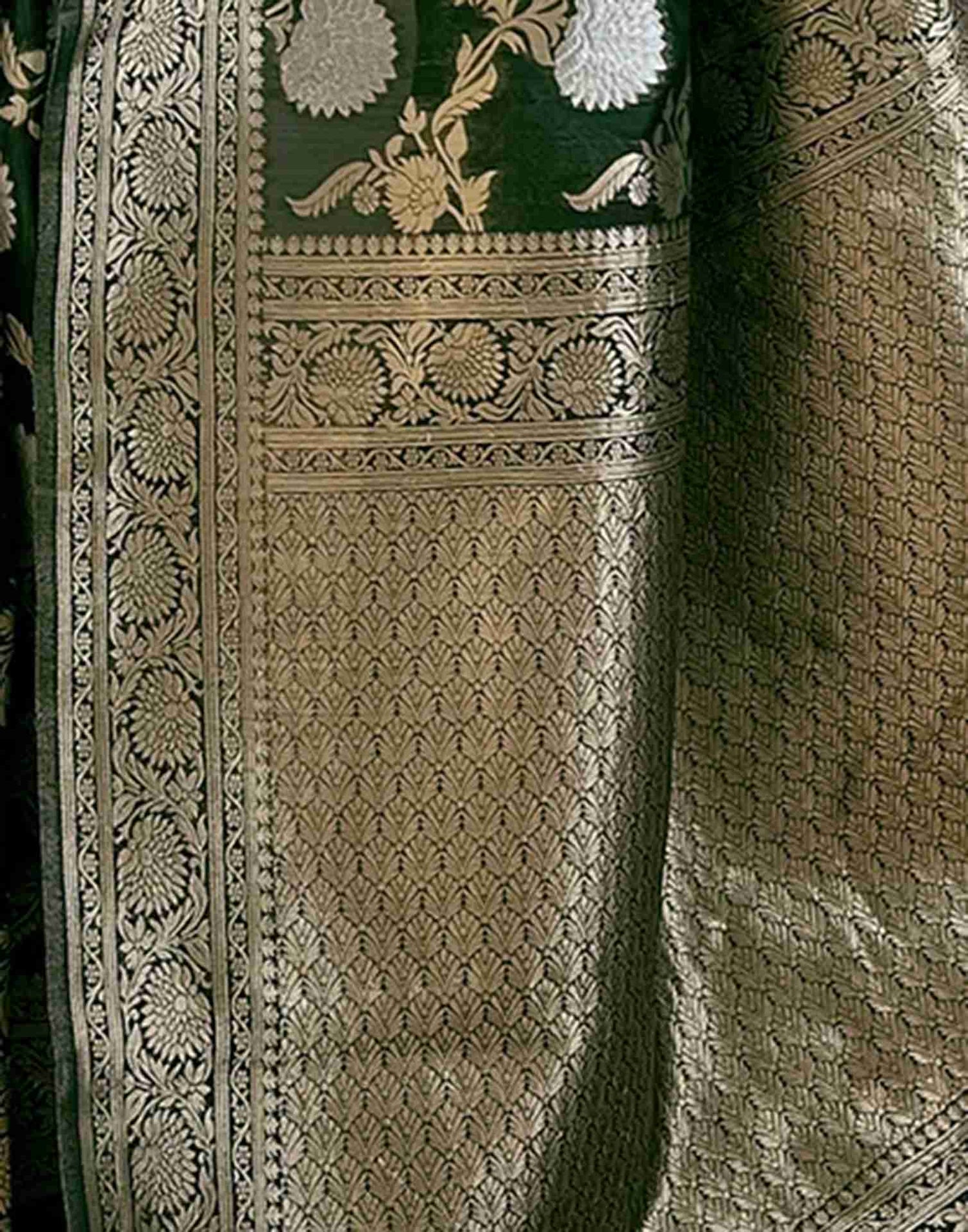 Dark Green Woven Banarasi Silk Saree