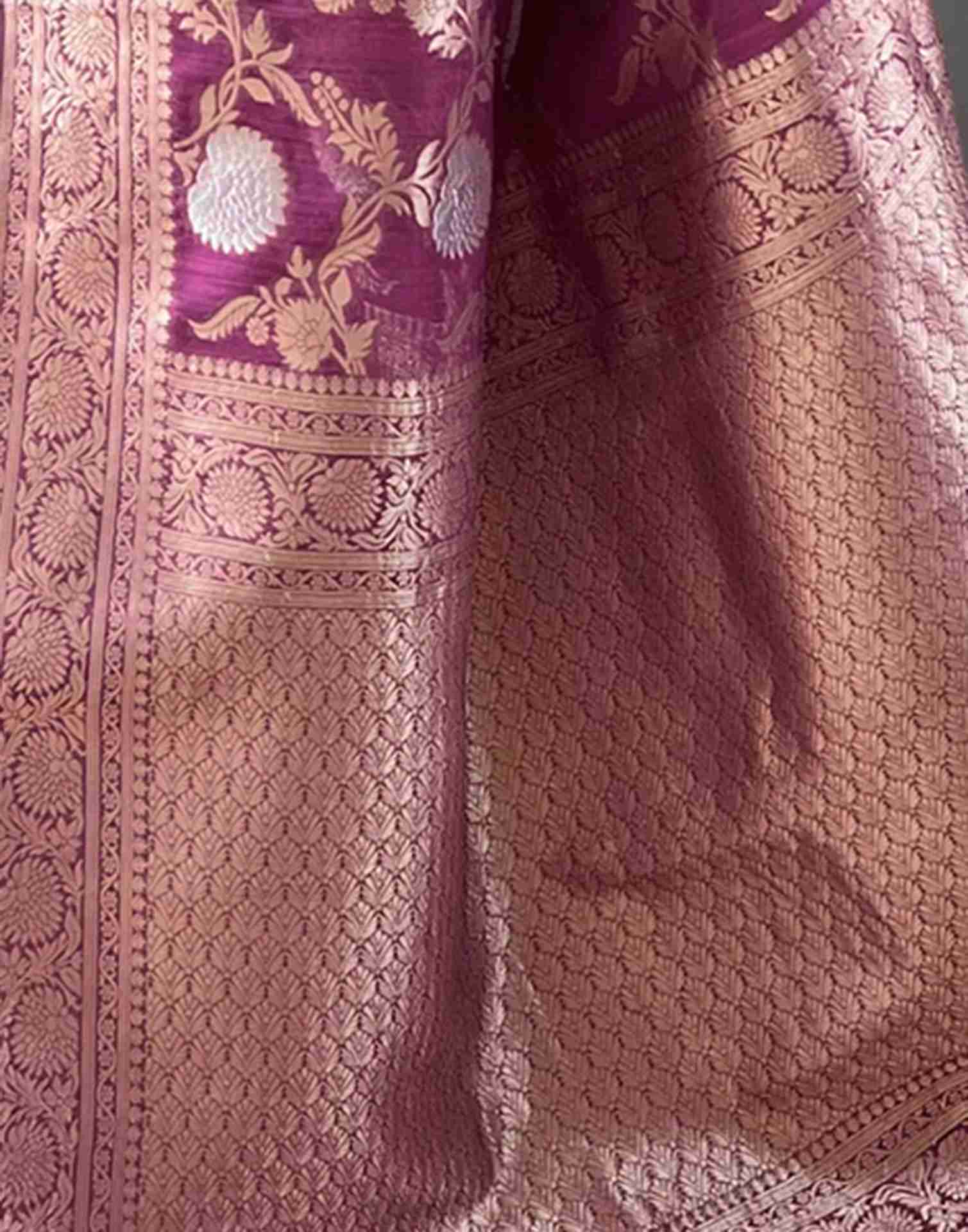 Dark Magenta Woven Banarasi Silk Saree