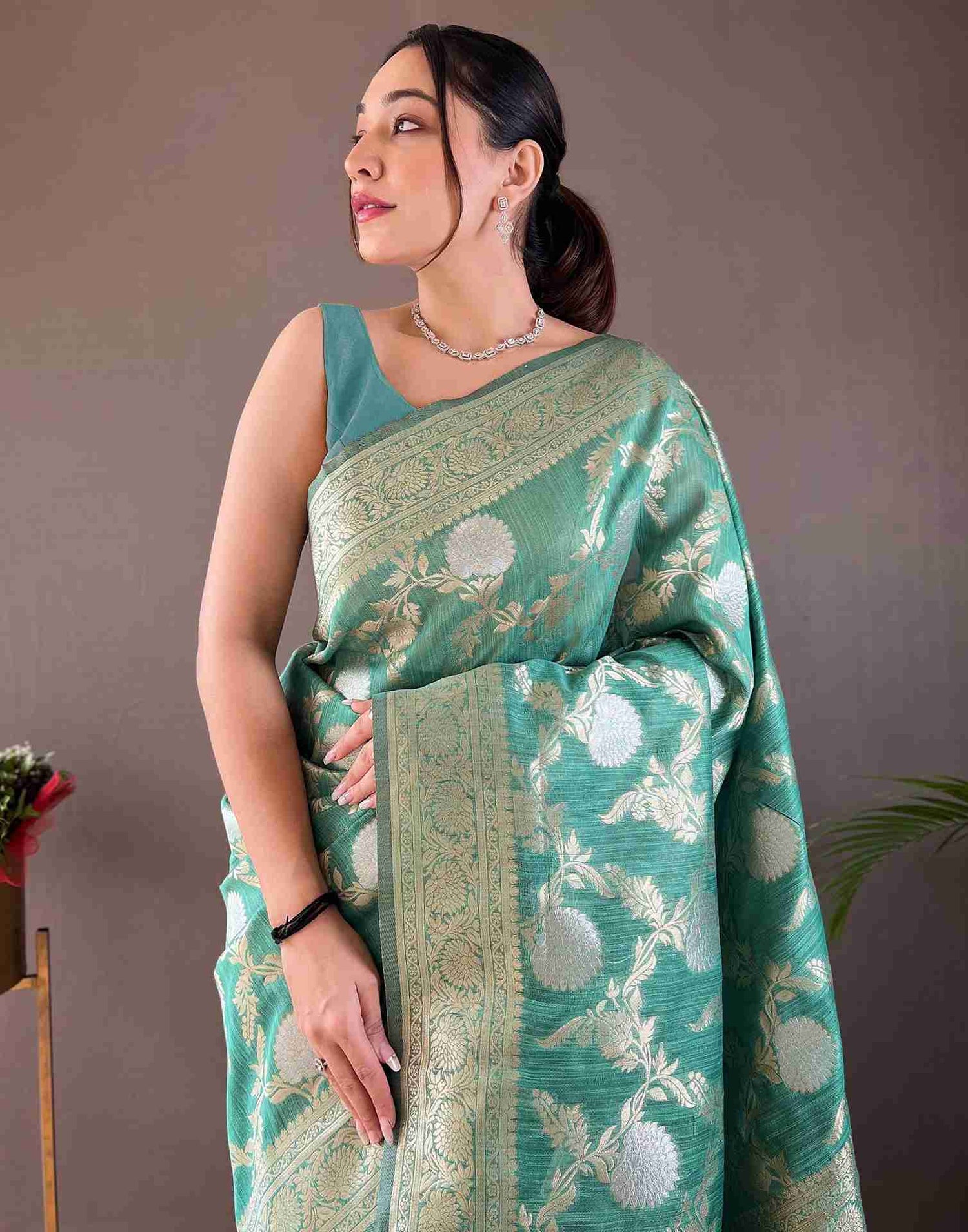 Turquoise Woven Banarasi Silk Saree