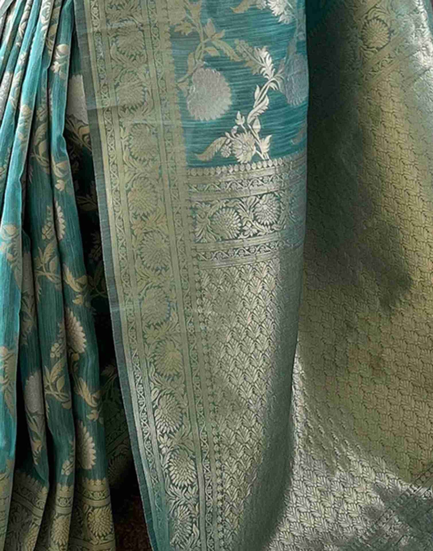 Turquoise Woven Banarasi Silk Saree