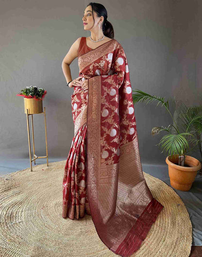 Chestnut Brown Woven Banarasi Silk Saree