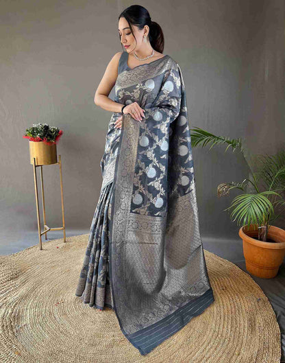 Steel Grey Woven Banarasi Silk Saree