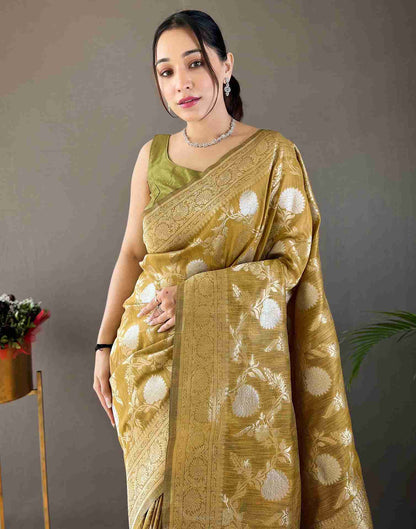 Lime Green Woven Banarasi Silk Saree