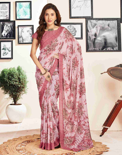 Light Pink Georgette Printed Saree