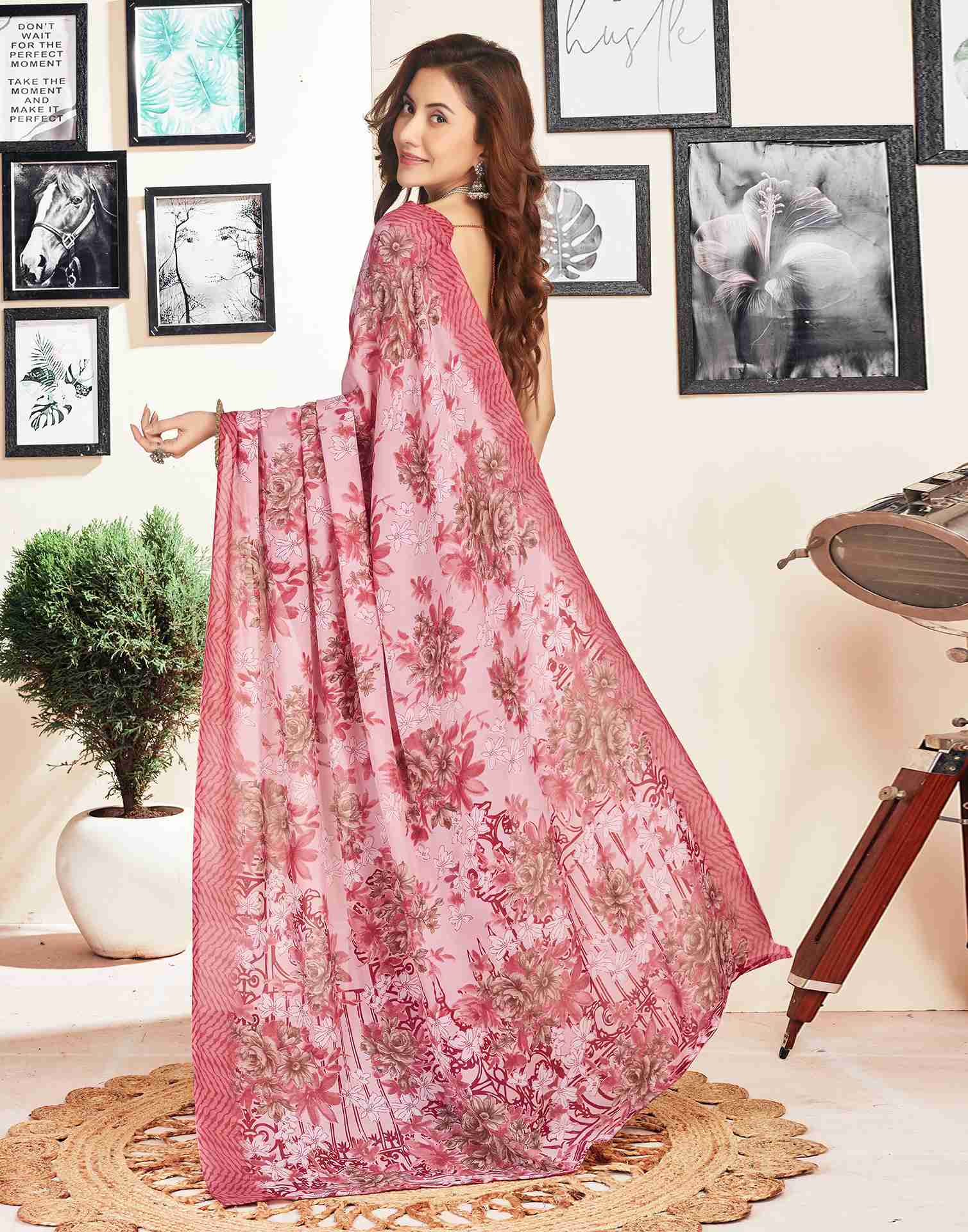 Light Pink Georgette Printed Saree