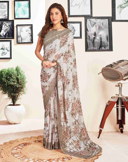 Light Beige Georgette Printed Saree