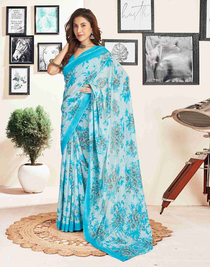 Blue Georgette Printed Saree