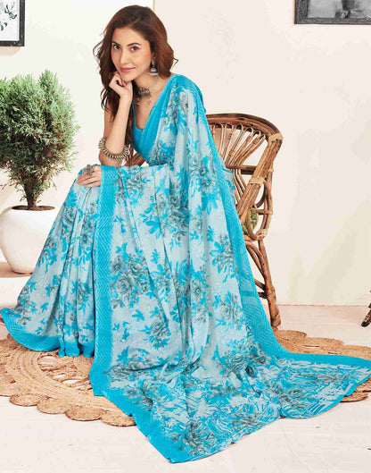 Blue Georgette Printed Saree