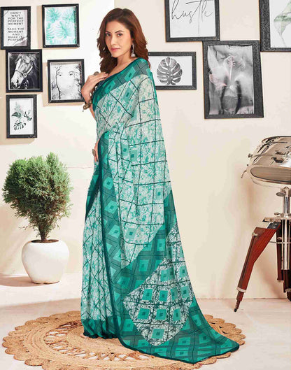 White Georgette Geometric Printed Saree