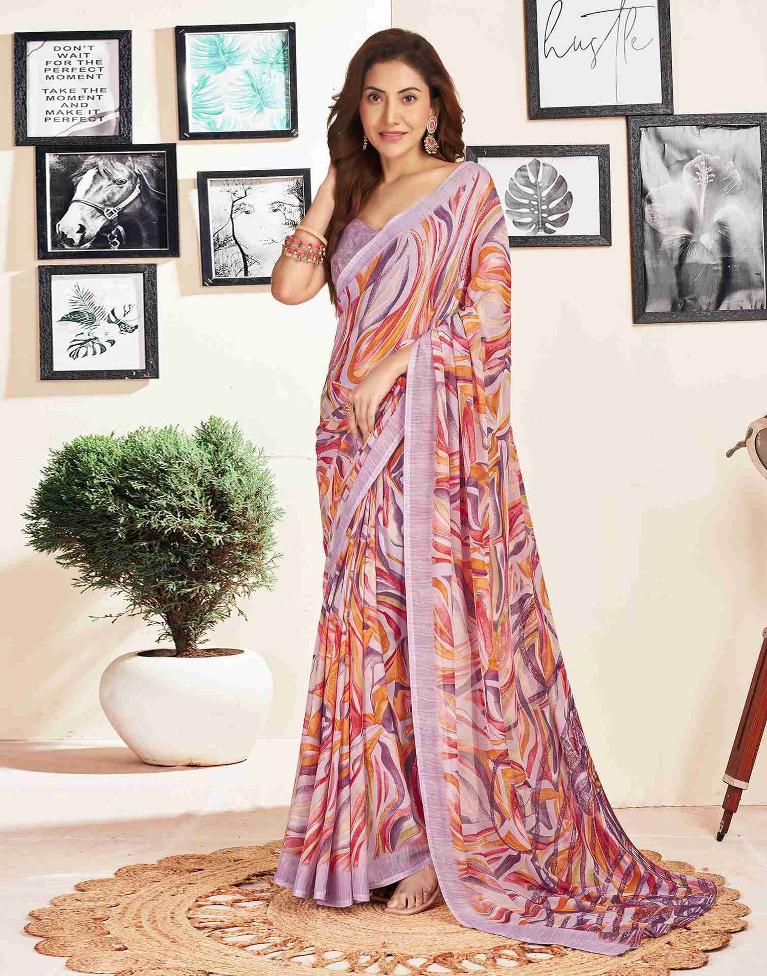 Dusty Light Lavender Geometric Printed Saree