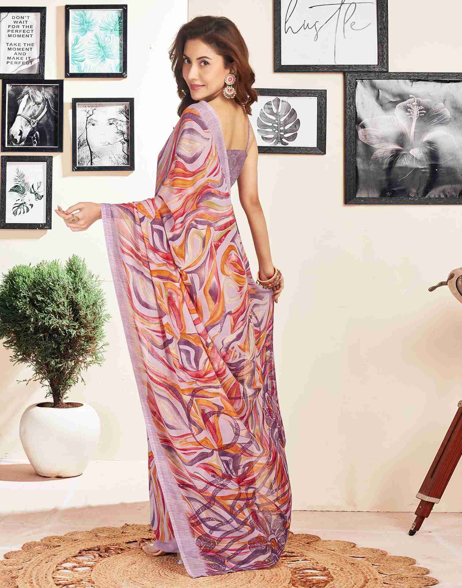 Dusty Light Lavender Geometric Printed Saree