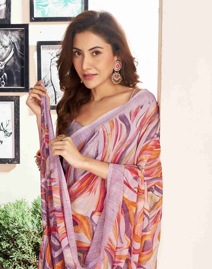 Dusty Light Mauve Georgette Geometric Printed Saree