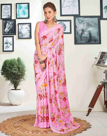 Pink Georgette Printed Saree