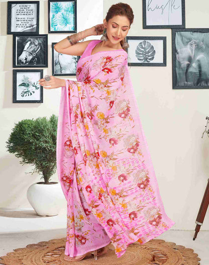 Pink Georgette Printed Saree