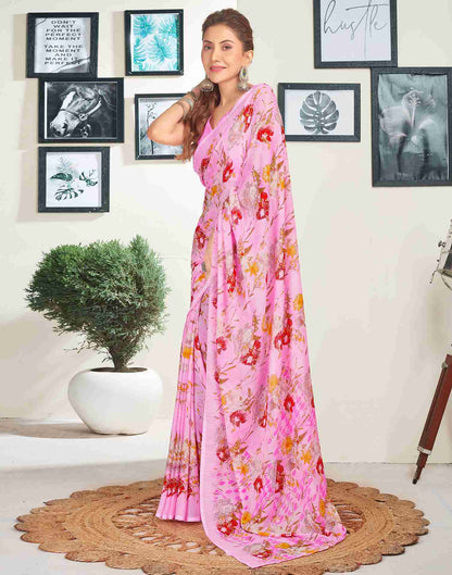 Pink Georgette Printed Saree