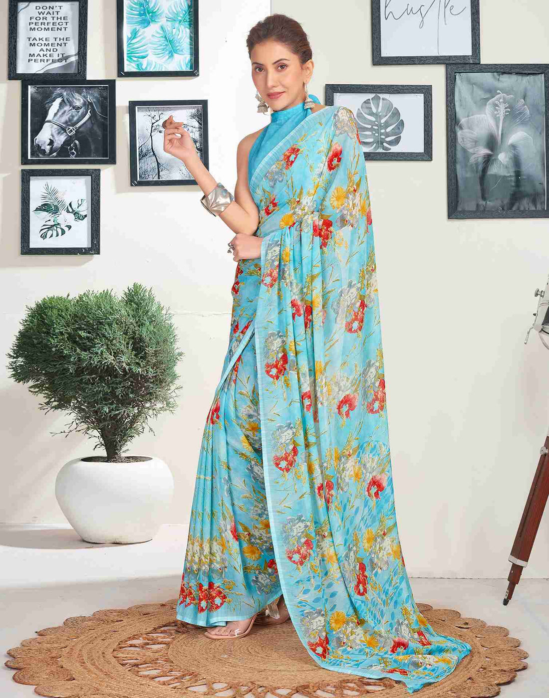 Blue Georgette Printed Saree